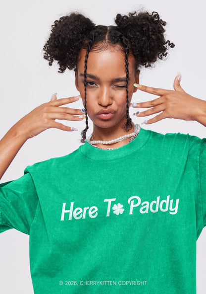 Here To Paddy St Patricks Y2K Shirts Washed Tee Cherrykitten