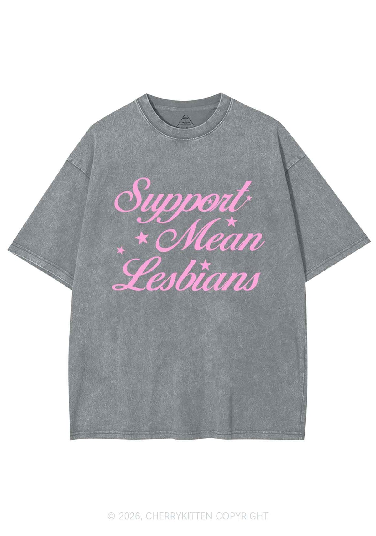 Support Mean Leabians Pride Y2K Shirts Washed Tee Cherrykitten