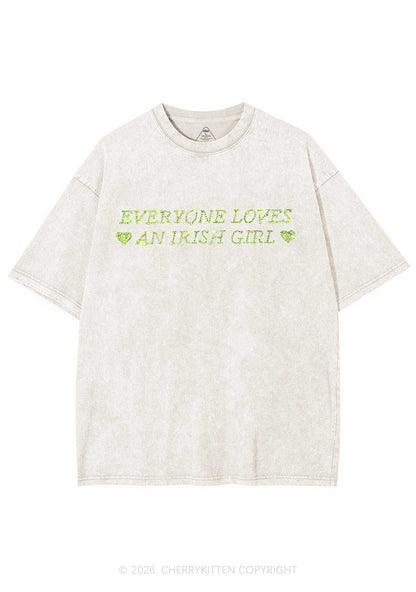 Rhinestone Everyone Loves Irish Girl St Patricks Y2K Shirts Washed Tee Cherrykitten