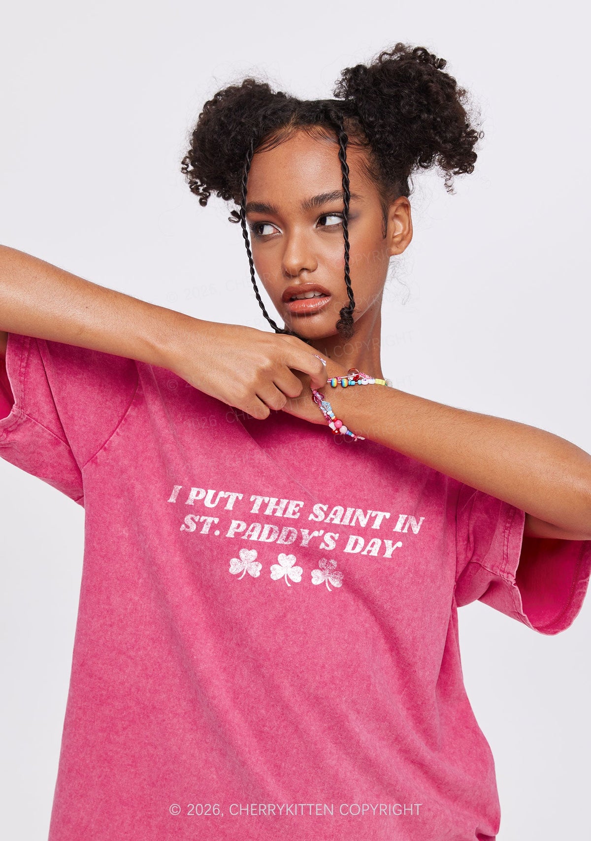I Put The Saint In St Patricks Y2K Shirts Washed Tee Cherrykitten