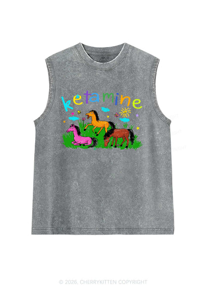 Rainbow K Pony Y2K Washed Muscle Tank Cherrykitten