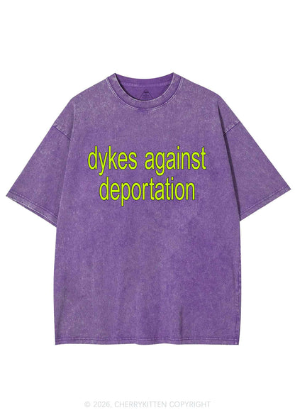 Dykes Against Deportation Pride Y2K Shirts Washed Tee Cherrykitten