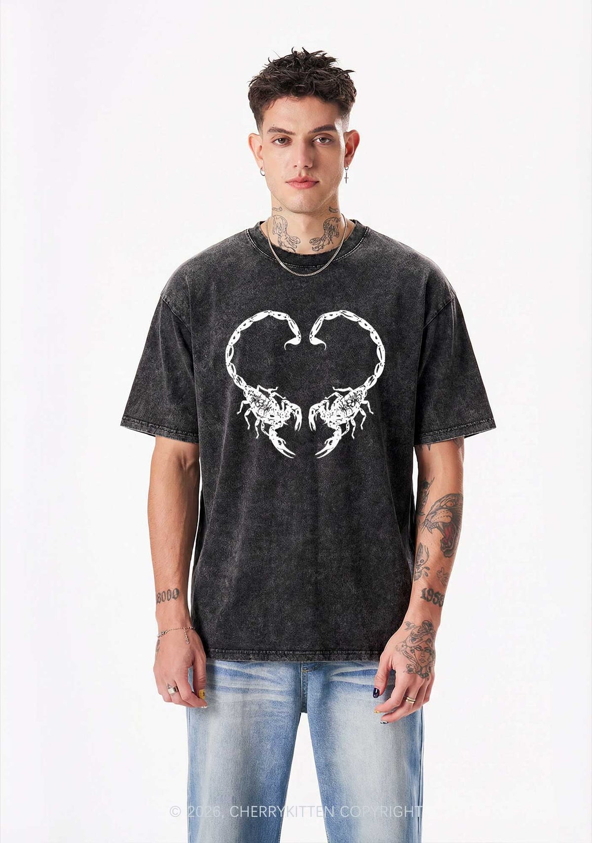 Skull Scorpion Heart Y2K Shirts Washed Tee Cherrykitten