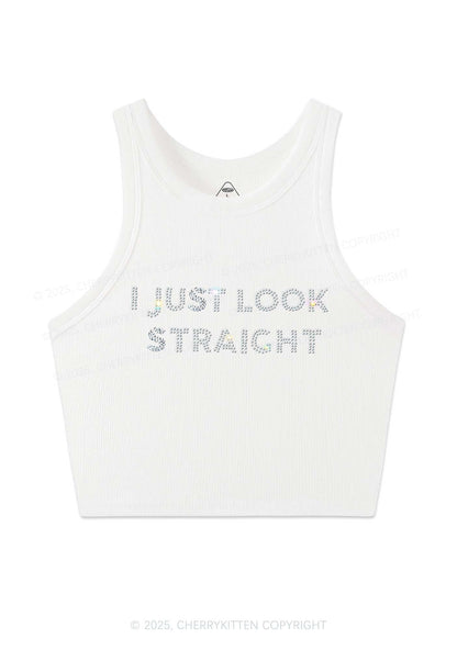 Rhinestone I Just Look Straight Pride Y2K Crop Tank Top Cherrykitten