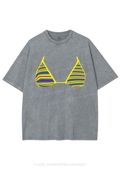 Rainbow Stripe Bra Pride Y2K Shirts Washed Tee Cherrykitten
