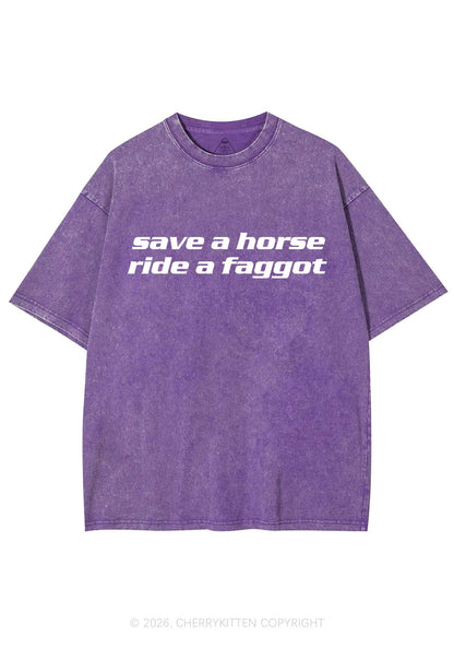 Save Horse Ride Faggot Pride Y2K Shirts Washed Tee Cherrykitten