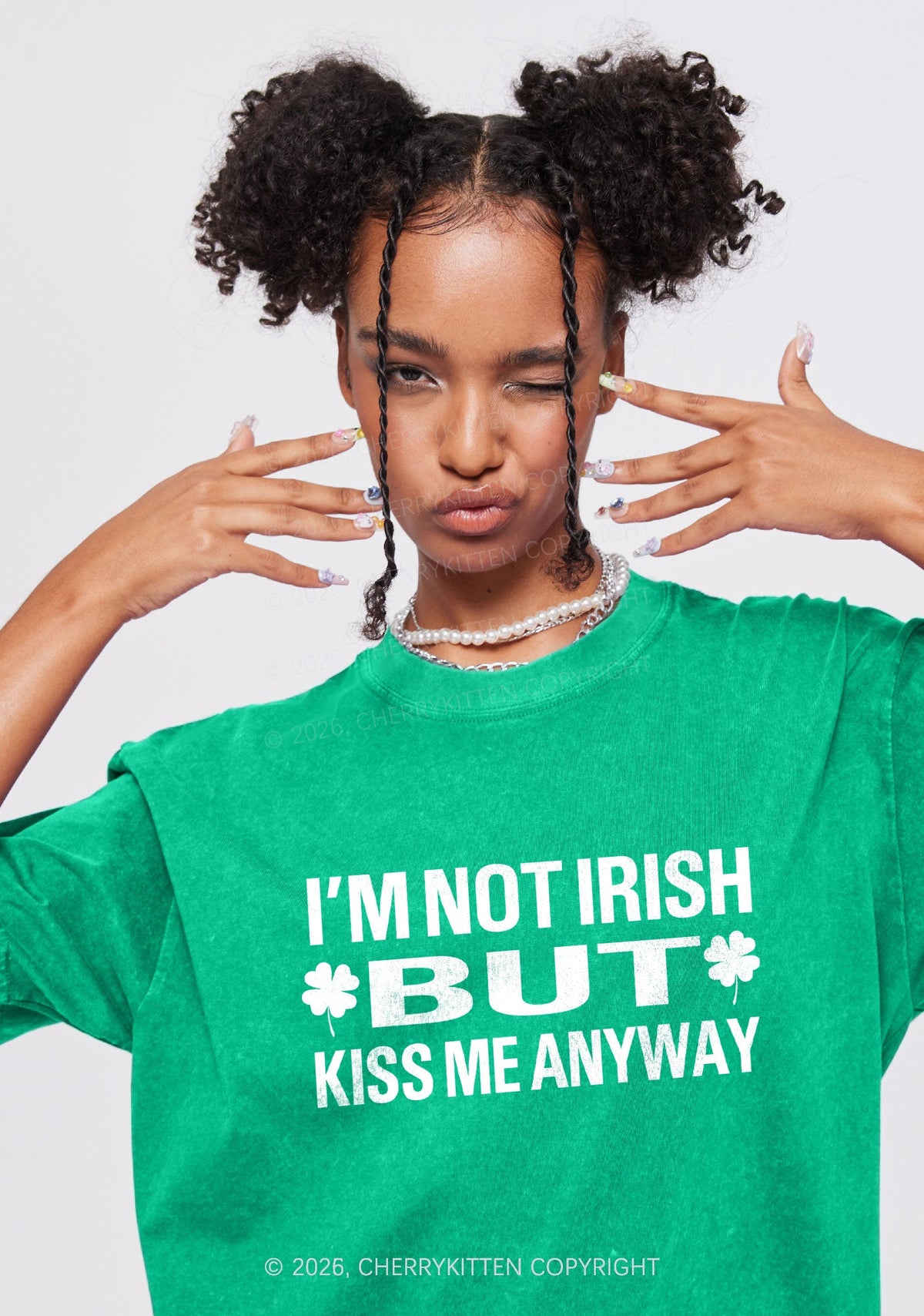 Im Not Irish But Kiss Me St Patricks Y2K Shirts Washed Tee Cherrykitten