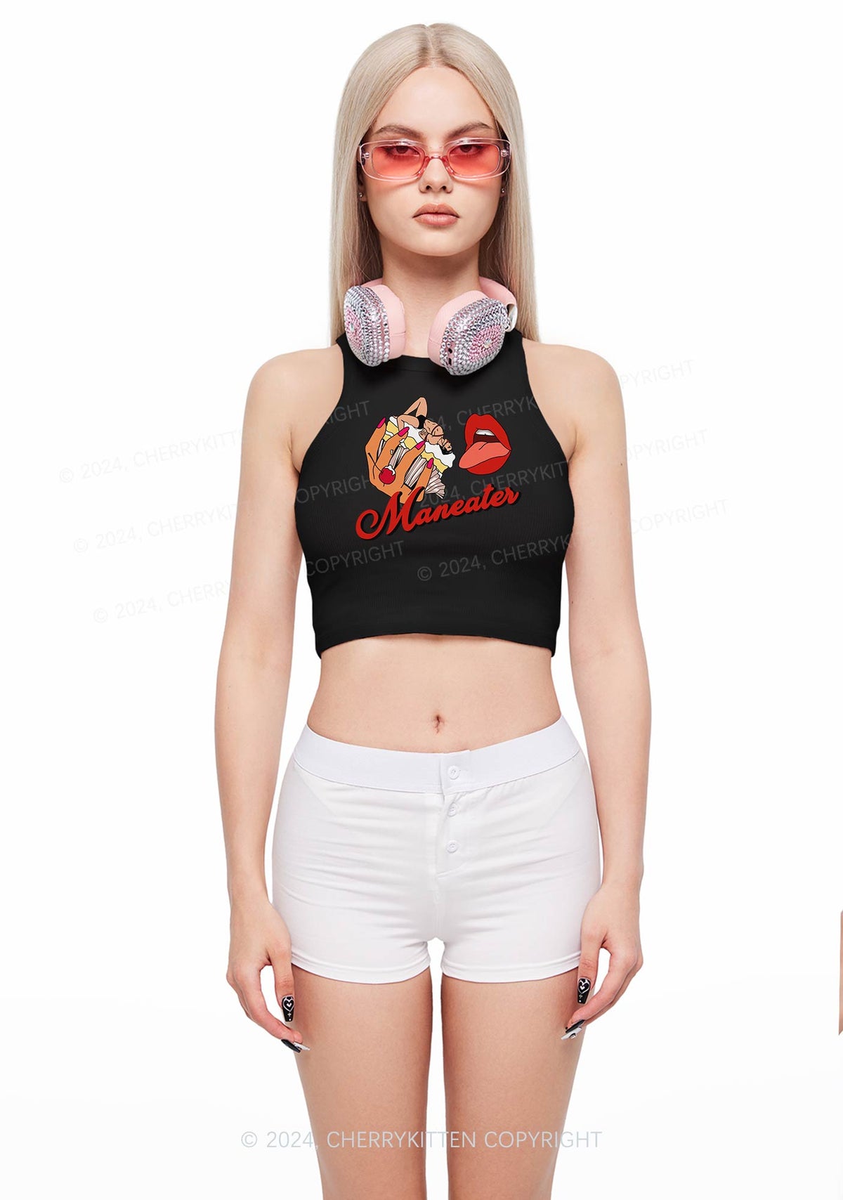 Maneater Mouth Y2K Crop Tank Top Cherrykitten