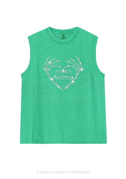 Rhinestone Mean Femme Skeleton Heart Pride Y2K Washed Muscle Tank Cherrykitten