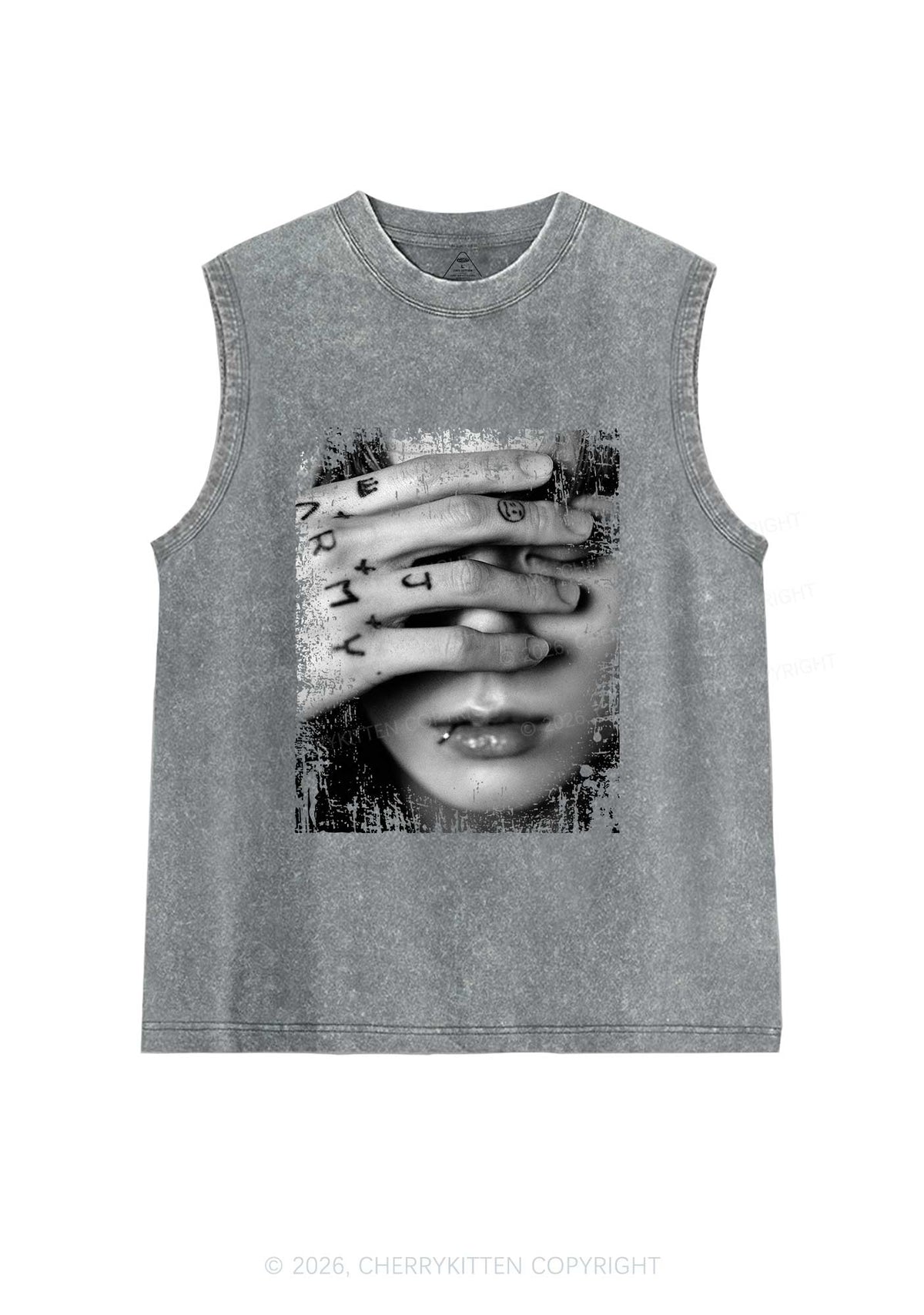 Tattoo Hand Portrait Kpop Y2K Washed Muscle Tank Cherrykitten