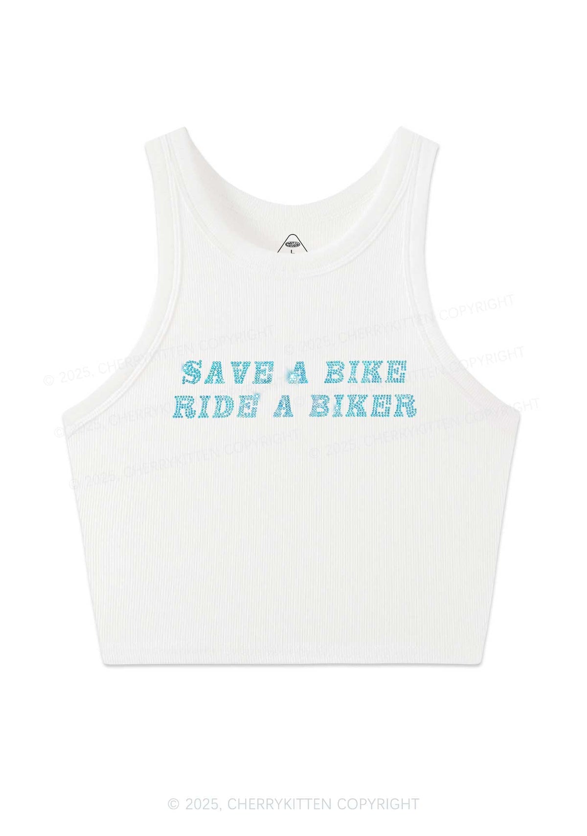 Rhinestone Save Bike Ride Biker Y2K Crop Tank Top Cherrykitten