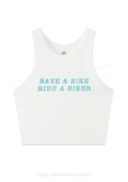 Rhinestone Save Bike Ride Biker Y2K Crop Tank Top Cherrykitten