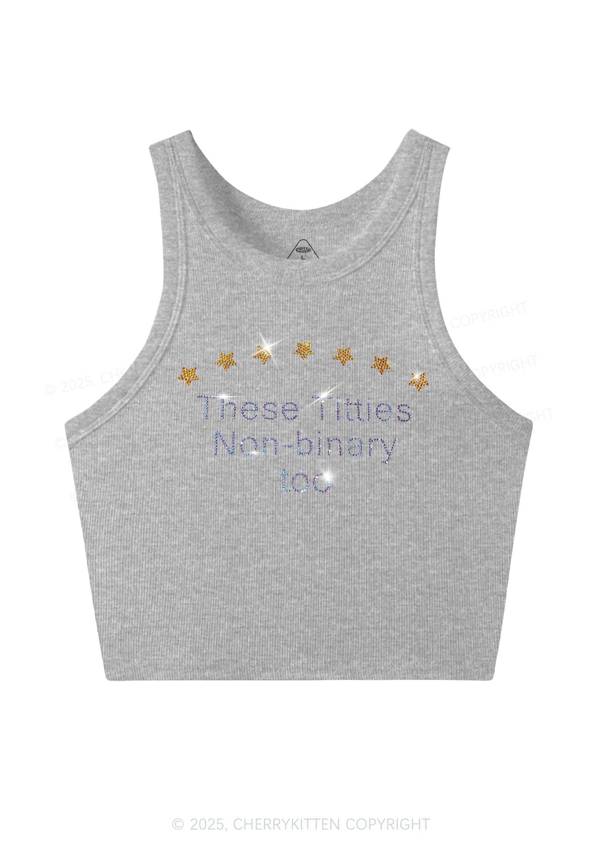Rhinestone Txtties Nonbinary Too Y2K Crop Tank Top Cherrykitten