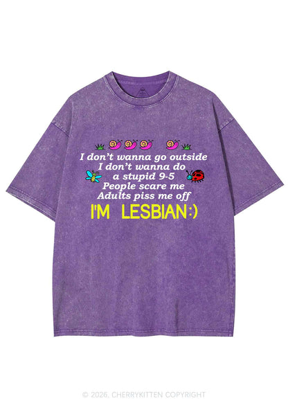 People Scare Me Im Lesbian Pride Y2K Shirts Washed Tee Cherrykitten