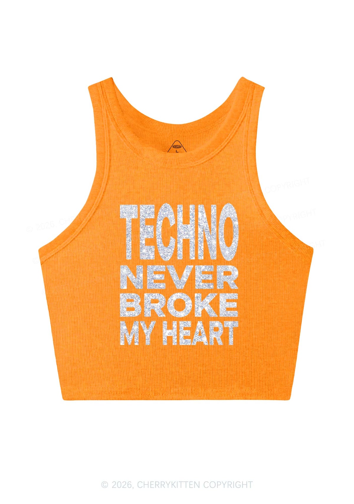 Glitter Techno Heart Y2K Crop Tank Top Cherrykitten