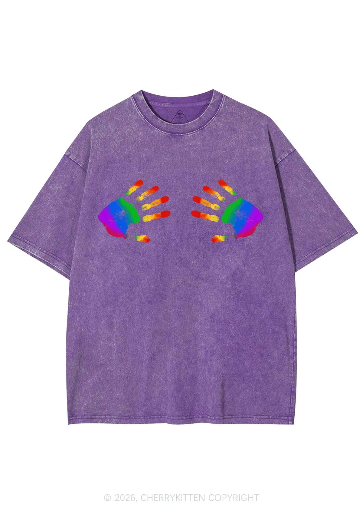 Rainbow Handprint Pride Y2K Shirts Washed Tee Cherrykitten