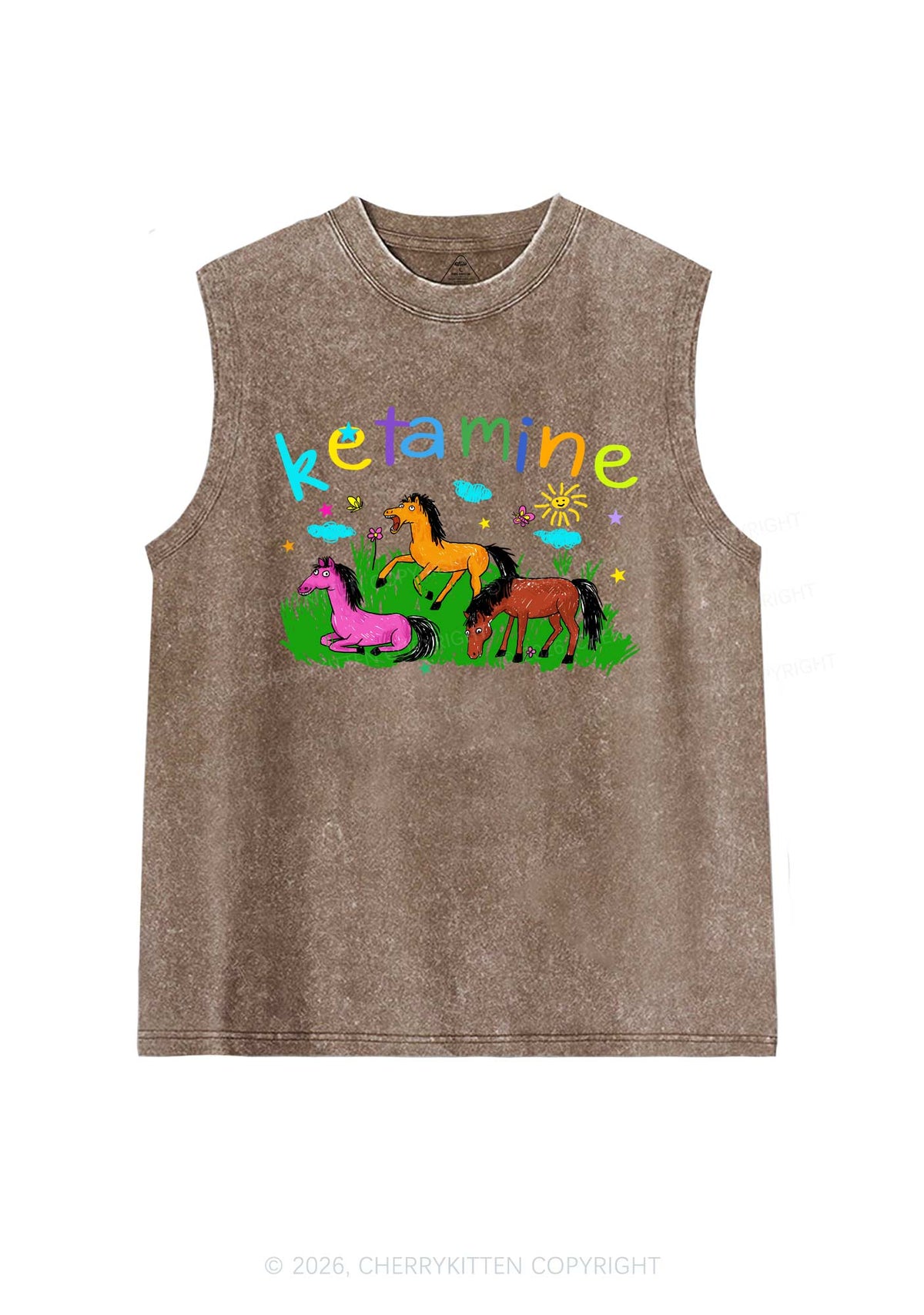 Rainbow K Pony Y2K Washed Muscle Tank Cherrykitten