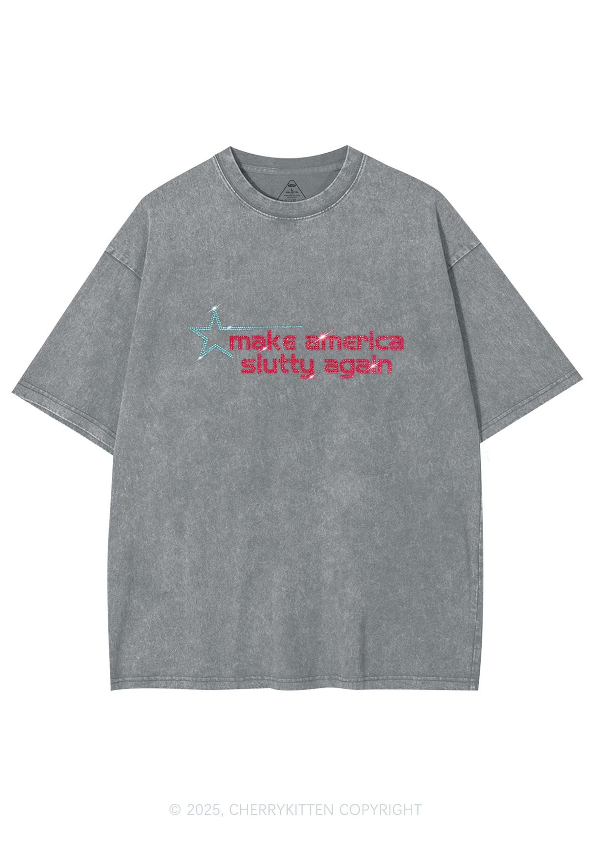Rhinestone Make America Slxtty Again Y2K Shirts Washed Tee Cherrykitten