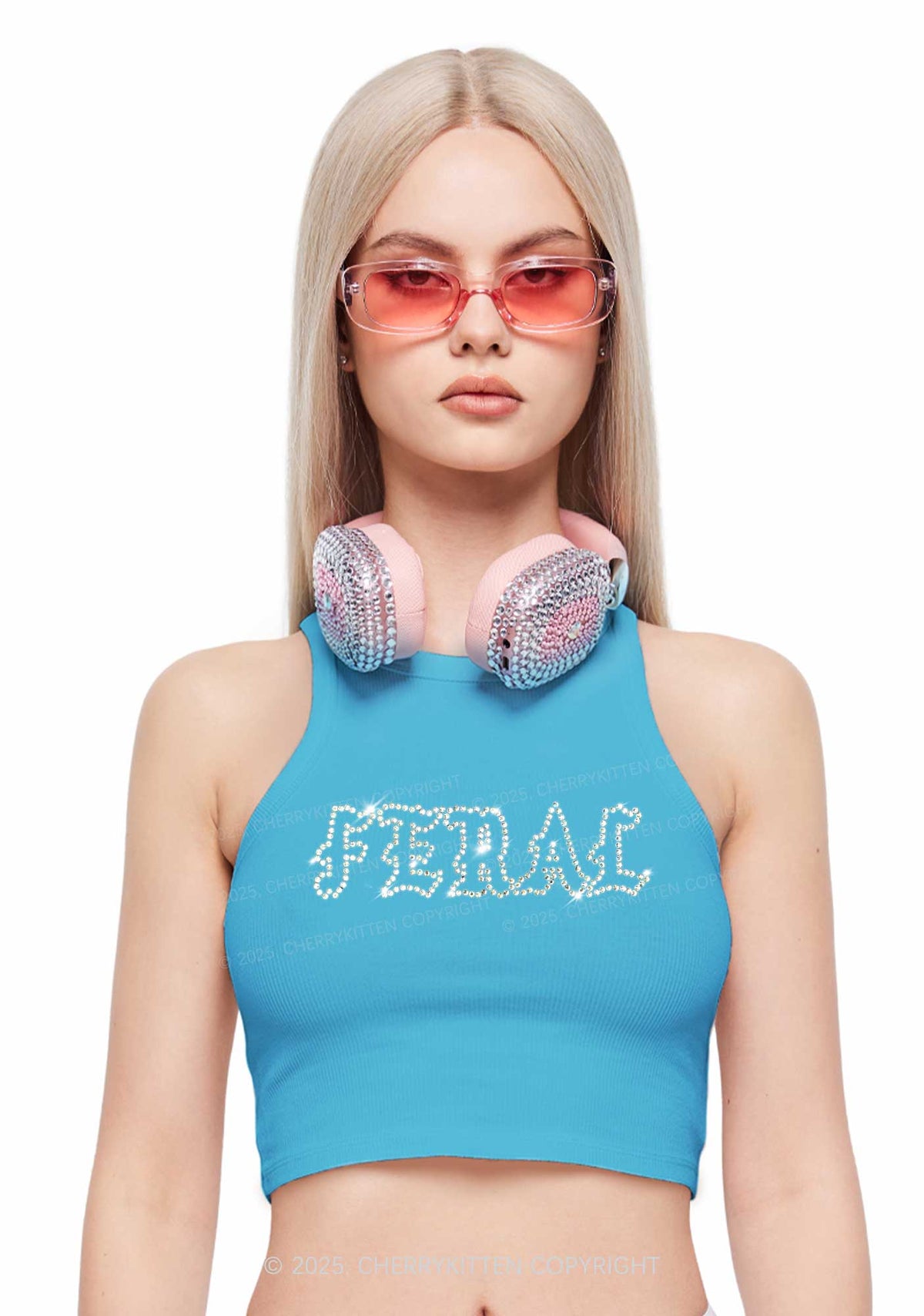 Rhinestone Feral Y2K Crop Tank Top Cherrykitten