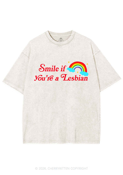 Smile If You Are Lesbian Pride Y2K Shirts Washed Tee Cherrykitten