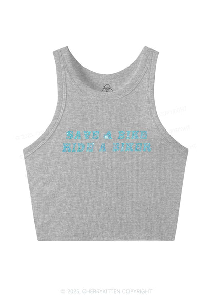 Rhinestone Save Bike Ride Biker Y2K Crop Tank Top Cherrykitten