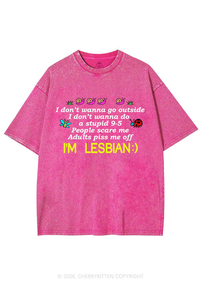 People Scare Me Im Lesbian Pride Y2K Shirts Washed Tee Cherrykitten