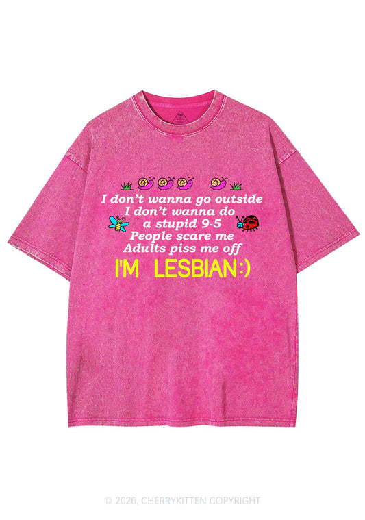 People Scare Me Im Lesbian Pride Y2K Shirts Washed Tee Cherrykitten