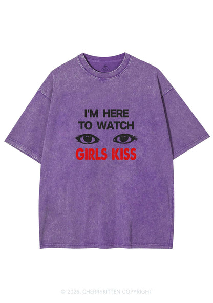 Im Here To Watch Girls Kiss Pride Y2K Shirts Washed Tee Cherrykitten