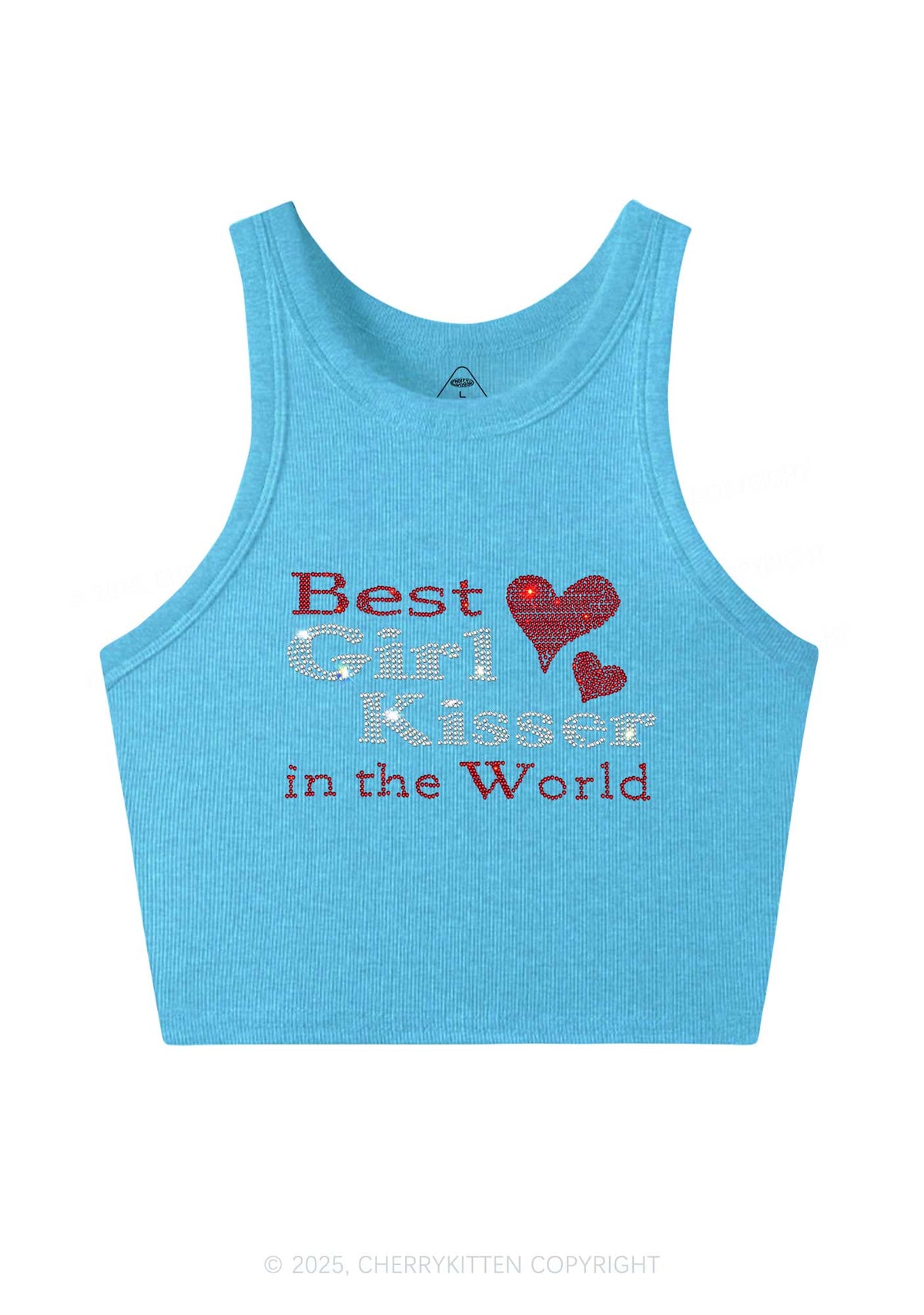 Rhinestone Best Girl Kisser Pride Y2K Crop Tank Top Cherrykitten
