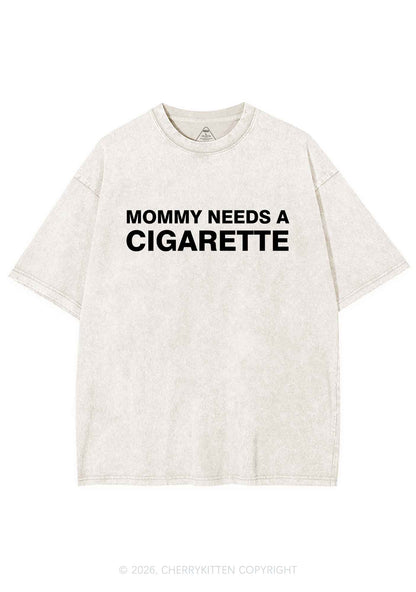 Mommy Needs A Cigarette Y2K Shirts Washed Tee Cherrykitten