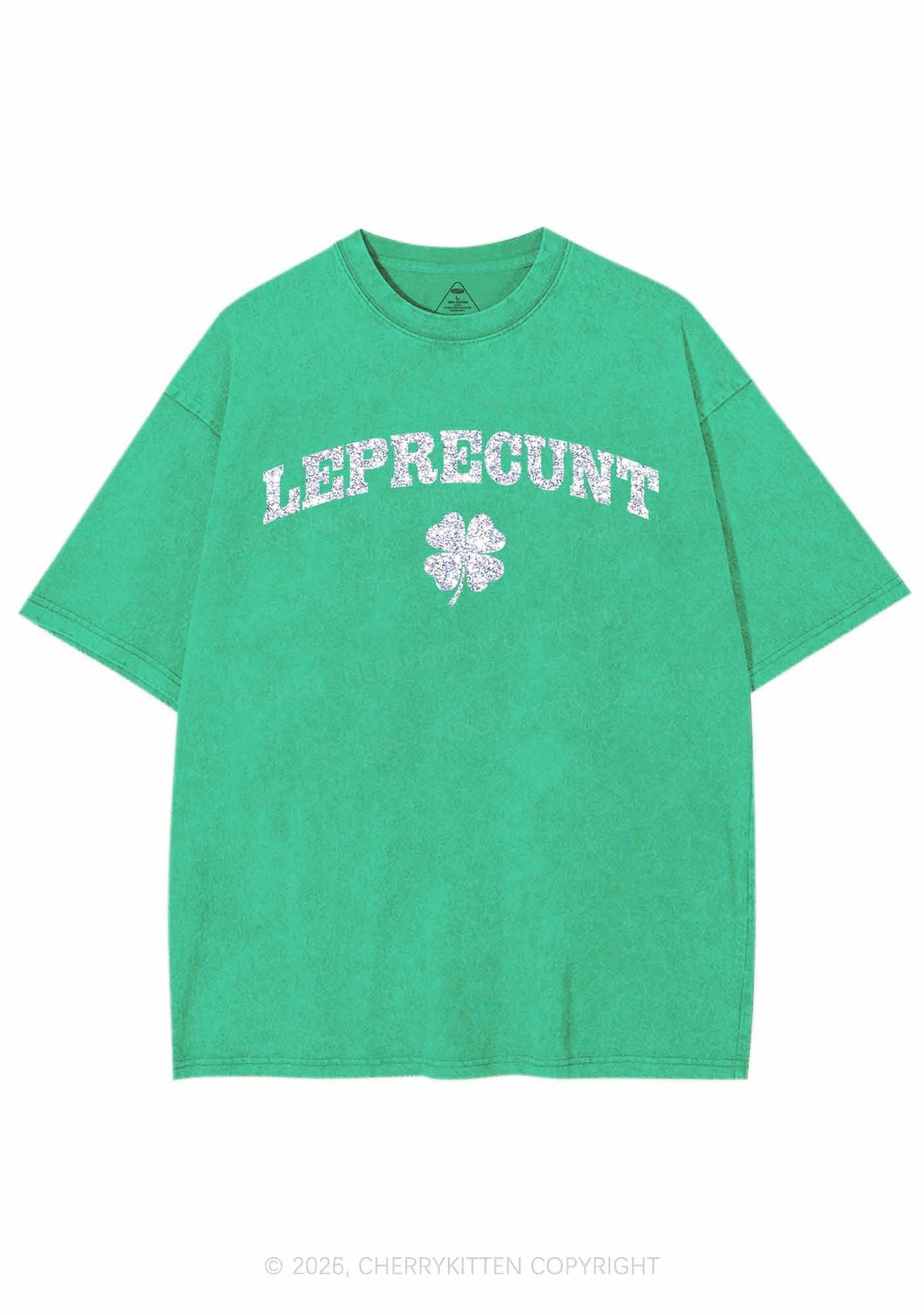 Glitter Leprecunt St Patricks Y2K Shirts Washed Tee Cherrykitten