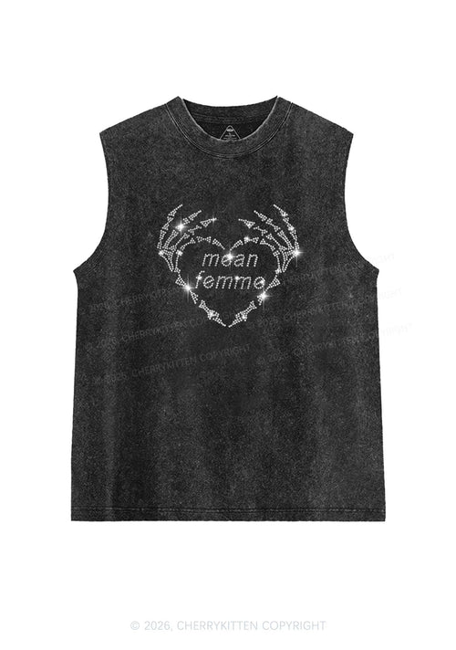 Rhinestone Mean Femme Skeleton Heart Pride Y2K Washed Muscle Tank Cherrykitten