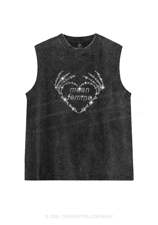 Rhinestone Mean Femme Skeleton Heart Pride Y2K Washed Muscle Tank Cherrykitten