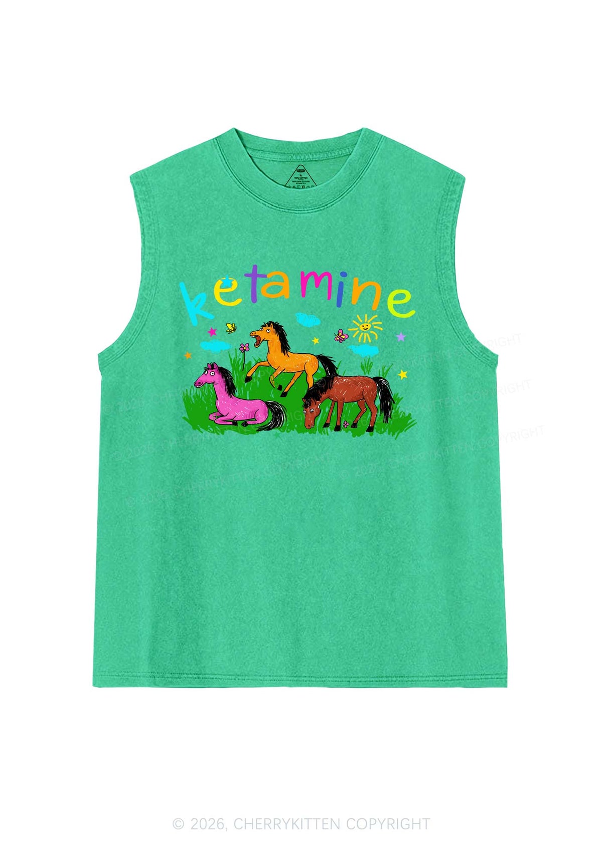 Rainbow K Pony Y2K Washed Muscle Tank Cherrykitten