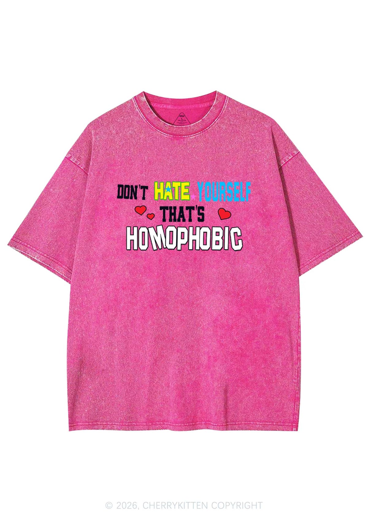 Hate Yourself Thats Homophobic Pride Y2K Shirts Washed Tee Cherrykitten