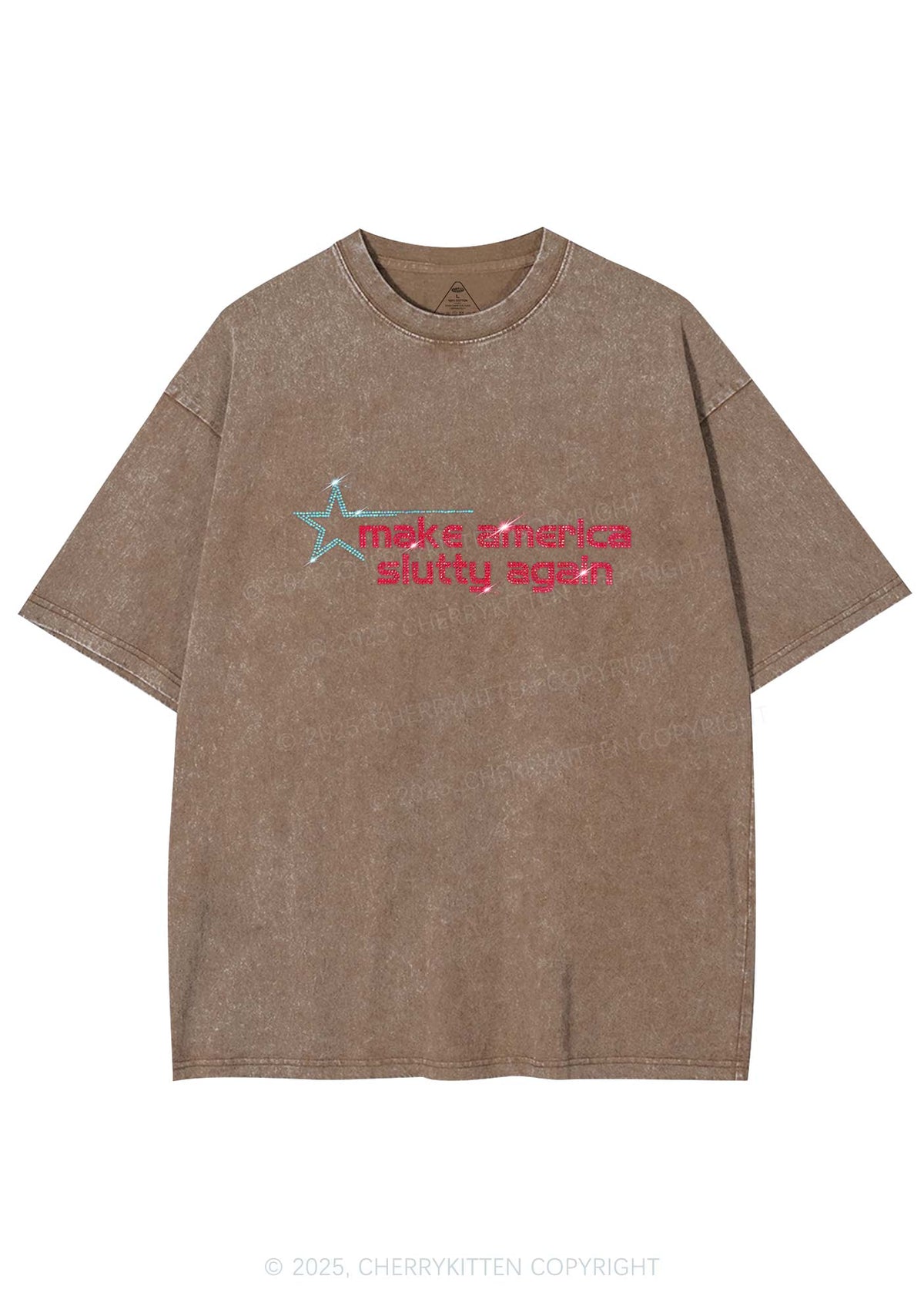 Rhinestone Make America Slxtty Again Y2K Shirts Washed Tee Cherrykitten