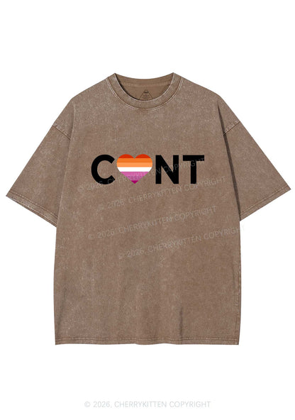 Lesbian Heart Cxxt Pride Y2K Shirts Washed Tee Cherrykitten
