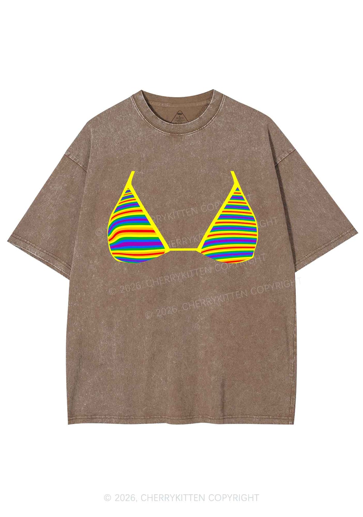 Rainbow Stripe Bra Pride Y2K Shirts Washed Tee Cherrykitten