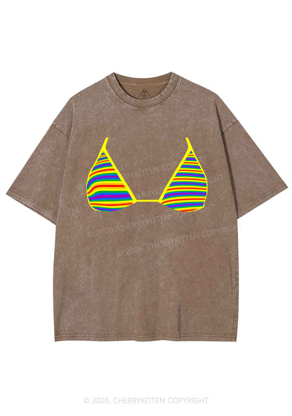 Rainbow Stripe Bra Pride Y2K Shirts Washed Tee Cherrykitten