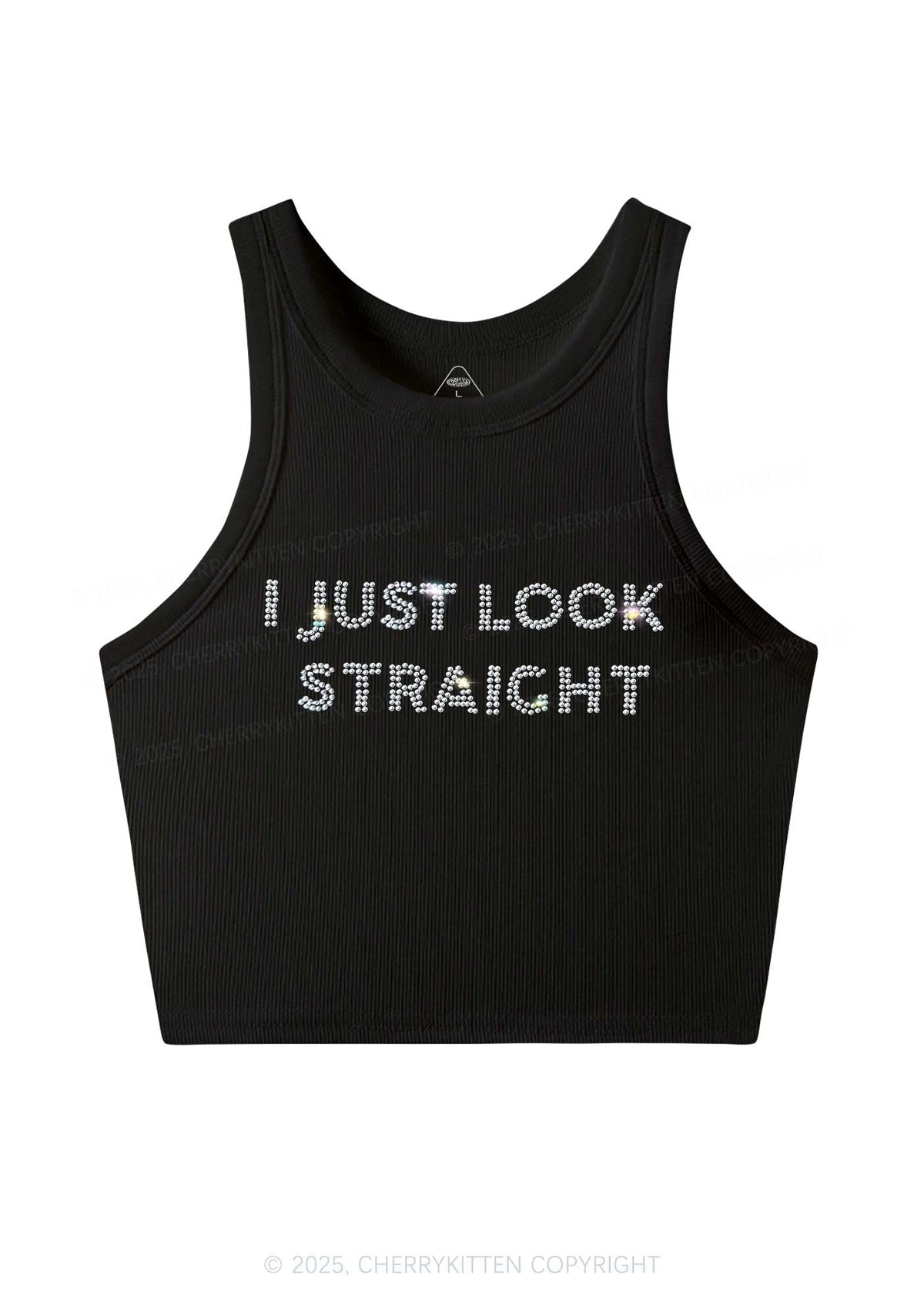 Rhinestone I Just Look Straight Pride Y2K Crop Tank Top Cherrykitten