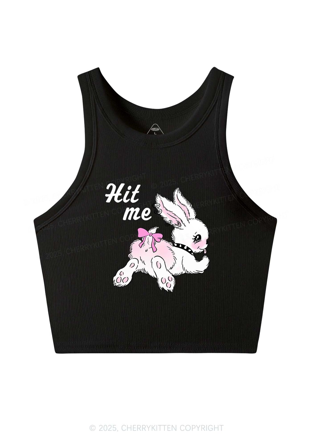 Hit Me White Bunny Y2K Crop Tank Top Cherrykitten
