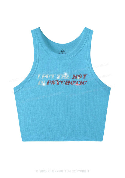 Rhinestone I Put The Hot In Psychotic Y2K Crop Tank Top Cherrykitten