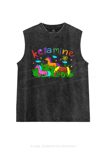 Rainbow K Pony Y2K Washed Muscle Tank Cherrykitten