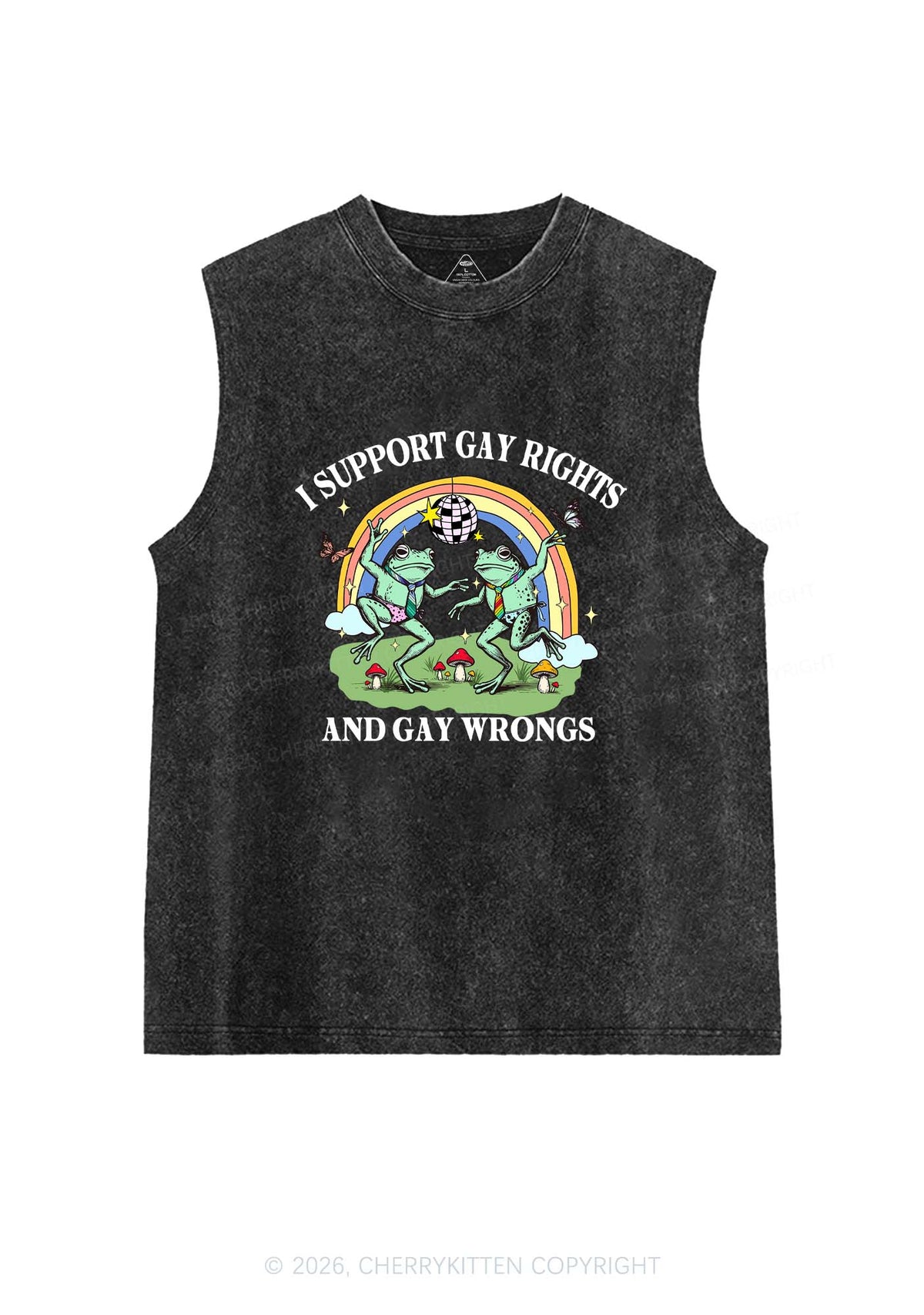 I Support Gay Rights Disco Frogs Y2K Washed Muscle Tank Cherrykitten