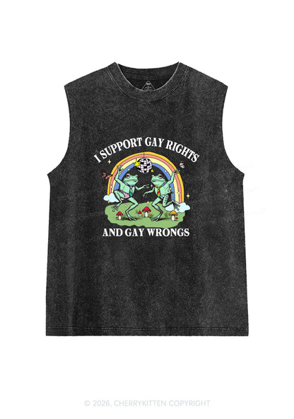 I Support Gay Rights Disco Frogs Y2K Washed Muscle Tank Cherrykitten