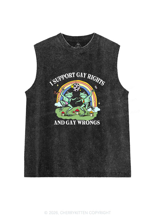 I Support Gay Rights Disco Frogs Y2K Washed Muscle Tank Cherrykitten