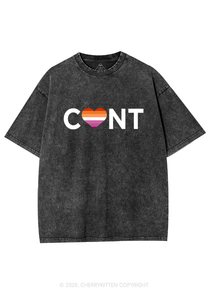 Lesbian Heart Cxxt Pride Y2K Shirts Washed Tee Cherrykitten