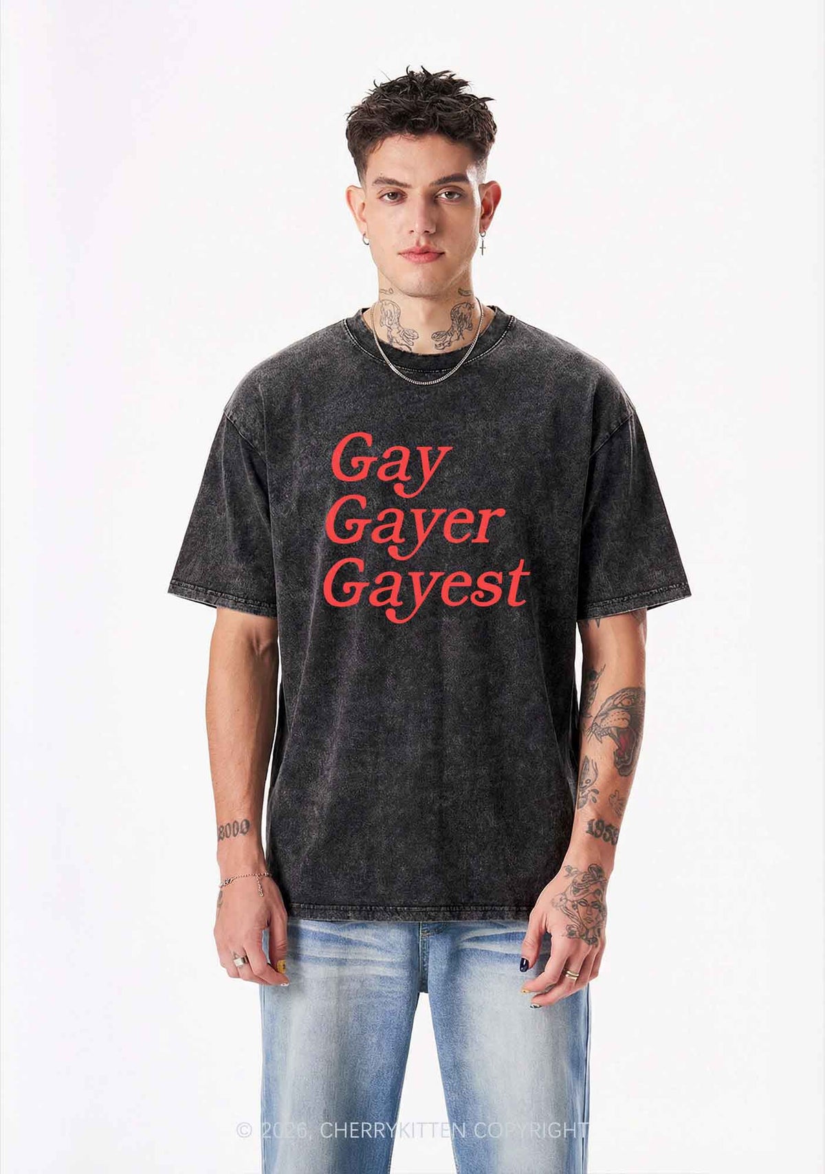 Gay Gayer Gayest Pride Y2K Shirts Washed Tee Cherrykitten