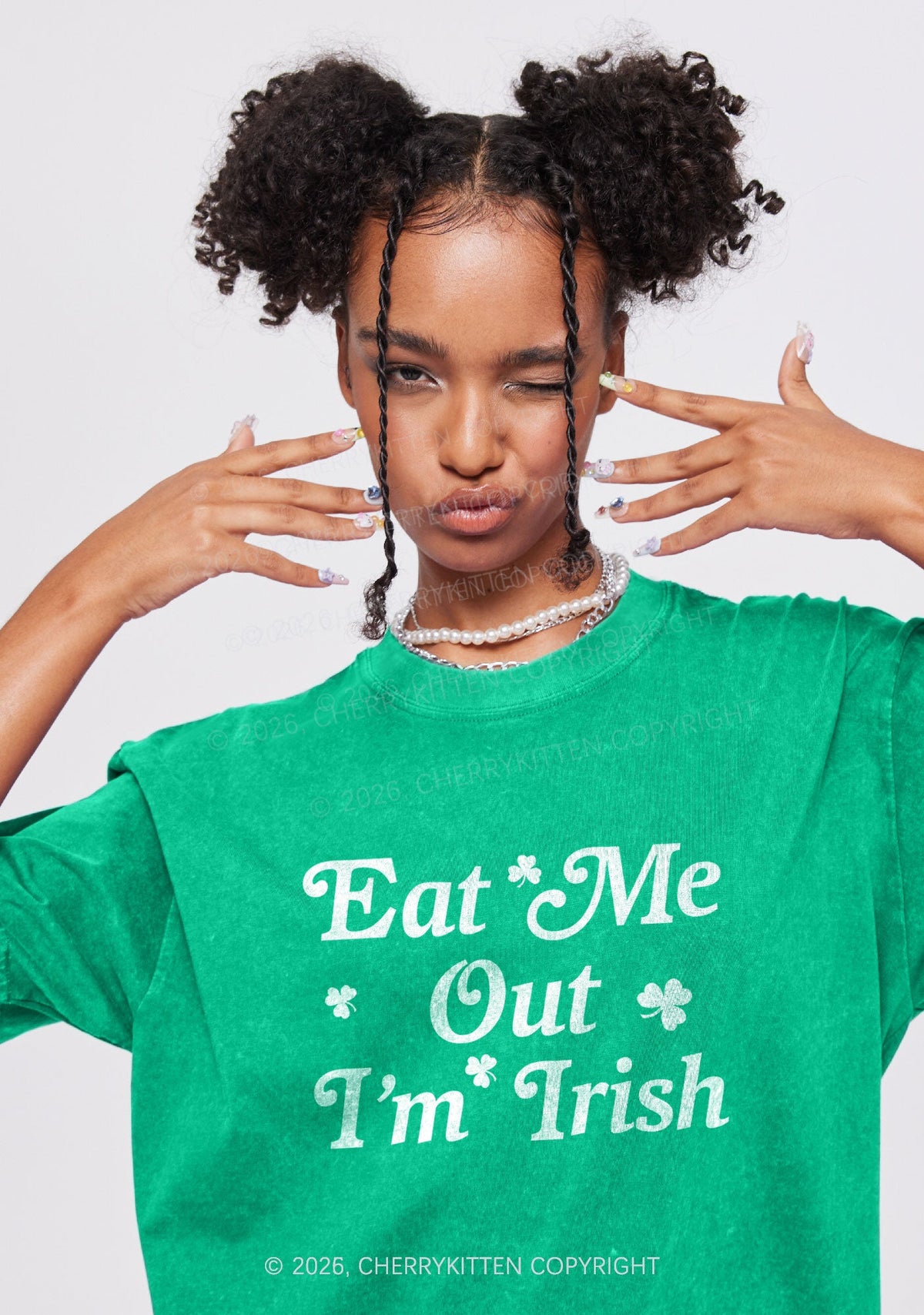 Eat Me Out Im Irish St Patricks Y2K Shirts Washed Tee Cherrykitten