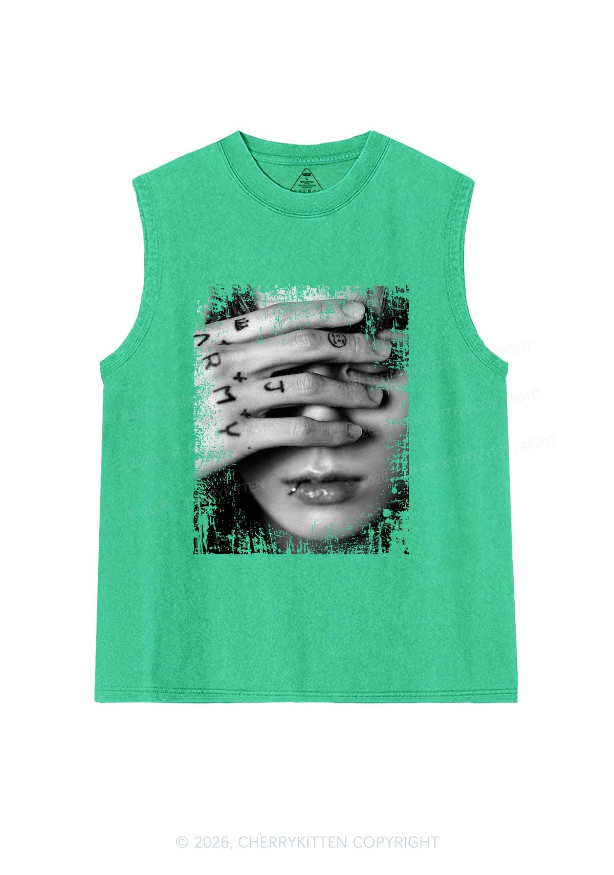 Tattoo Hand Portrait Kpop Y2K Washed Muscle Tank Cherrykitten